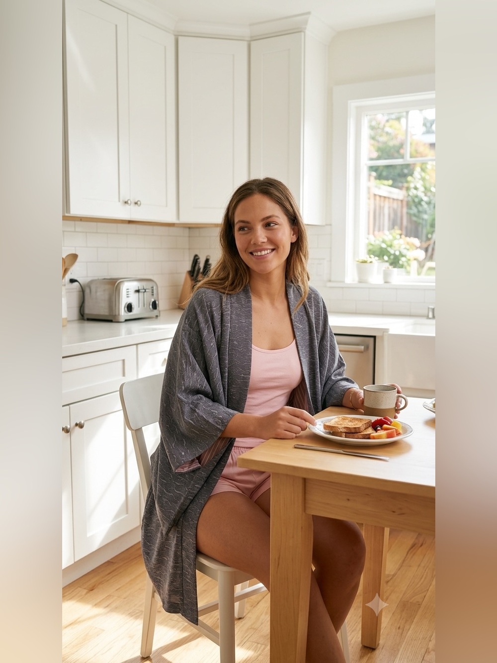Women's Grey Open-Front Lightweight Kimono Cardigan